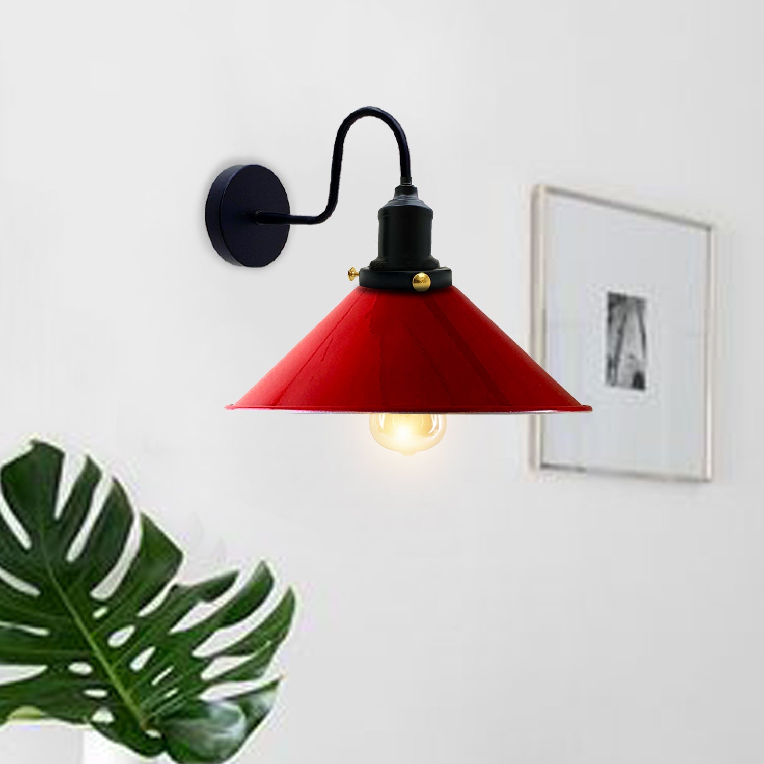 LEDSone Industrial Vintage Ratio Red Swan Neck Wall Light Indoor Sconce Metal Cone Shape Shade~3488